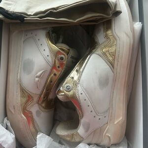 White and Gold Leather Sneakers